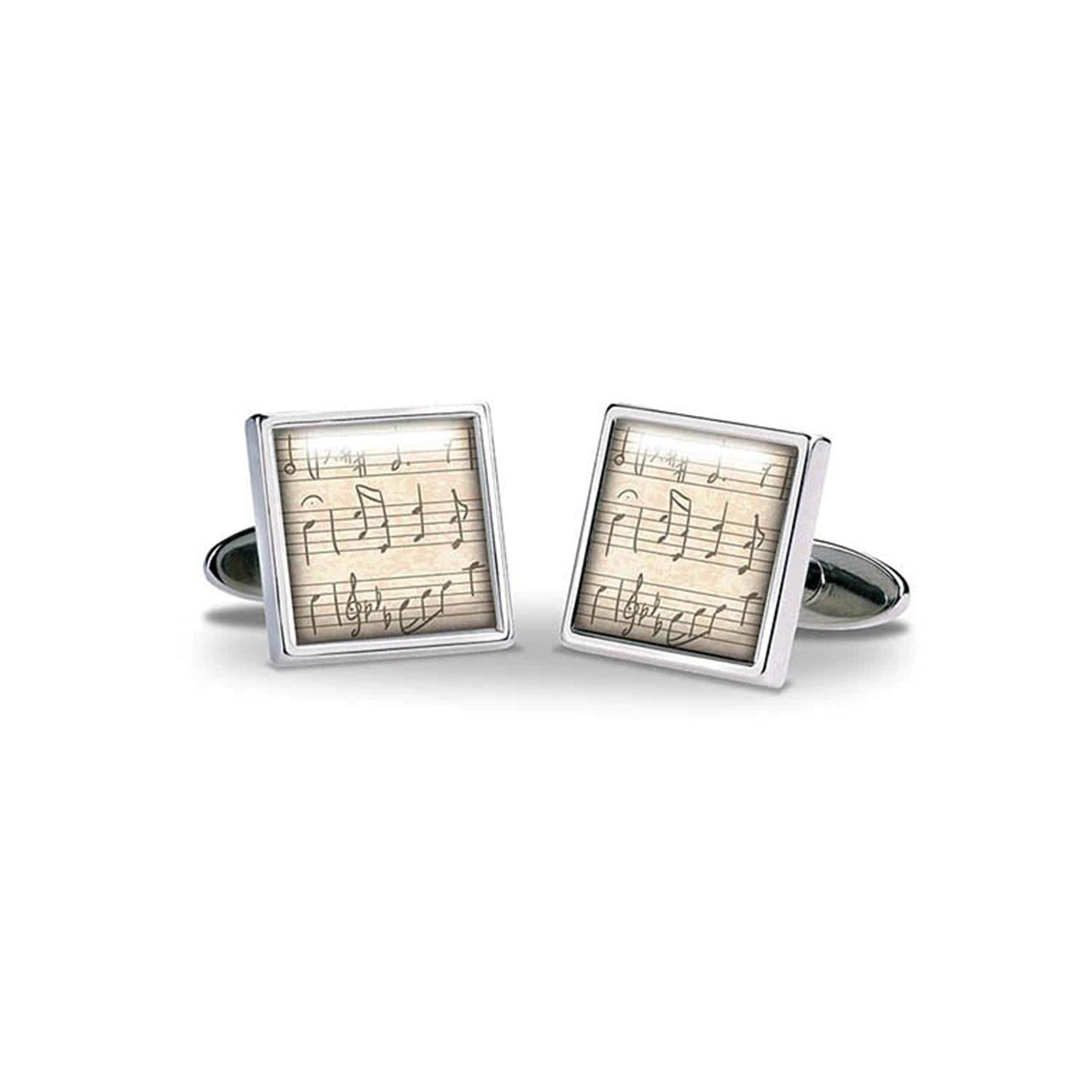 thumbnail image 2 of Round White Music Sheet Design Cufflinks – Brass, Silver Tone, Unbranded 2 of 4