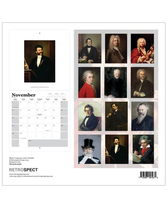 Music Composers 2026 Spiral Wall Calendar
