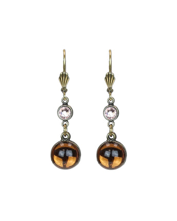 Caramel Brown Cabochon & Pink Crystal Earrings