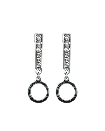 Art Deco Crystal and Black Circle Drop Earrings