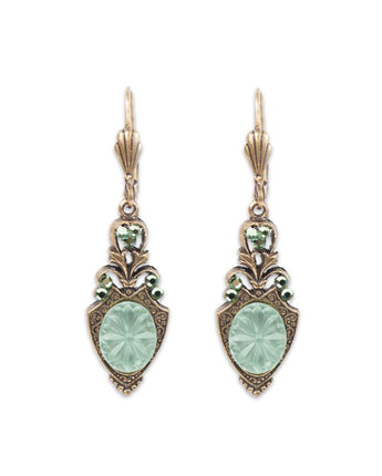 Gilded Age Green Etched Glass Earrings