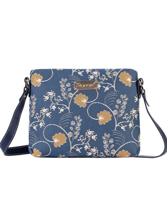 Jane Austen Blue Floral Oak Leaf Crossbody Purse
