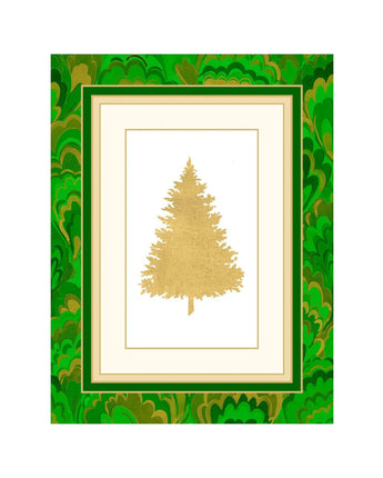 Green Marbled Gold Tree Holiday Boxed Notecards
