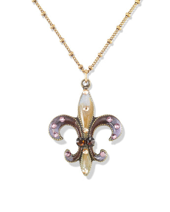 Brown & Lavender Fleur-de-Lis Pendant Necklace