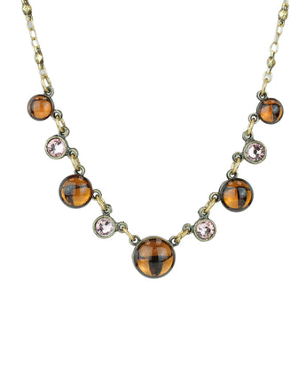 Caramel Brown Cabochon and Pink Crystal Collar Necklace