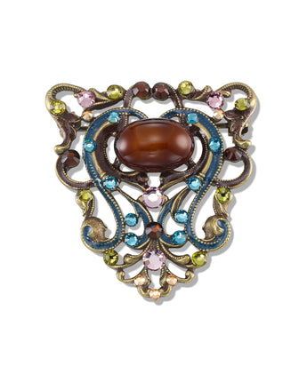 Forever Brown Vintage Glass and Crystal Brooch
