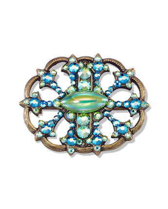 Light Green Glass & Crystal Brooch