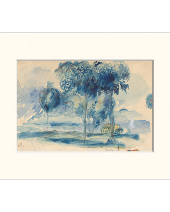 Renoir: Trees at the Edge of a Lake Matted Print