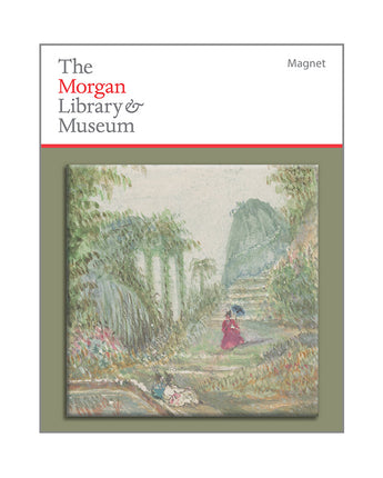 Woman with a Parasol Meeting Friends by a Pond Magnet