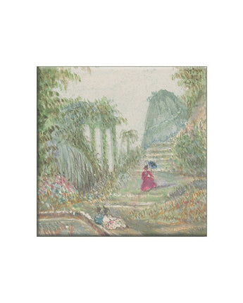 Woman with a Parasol Meeting Friends by a Pond Magnet